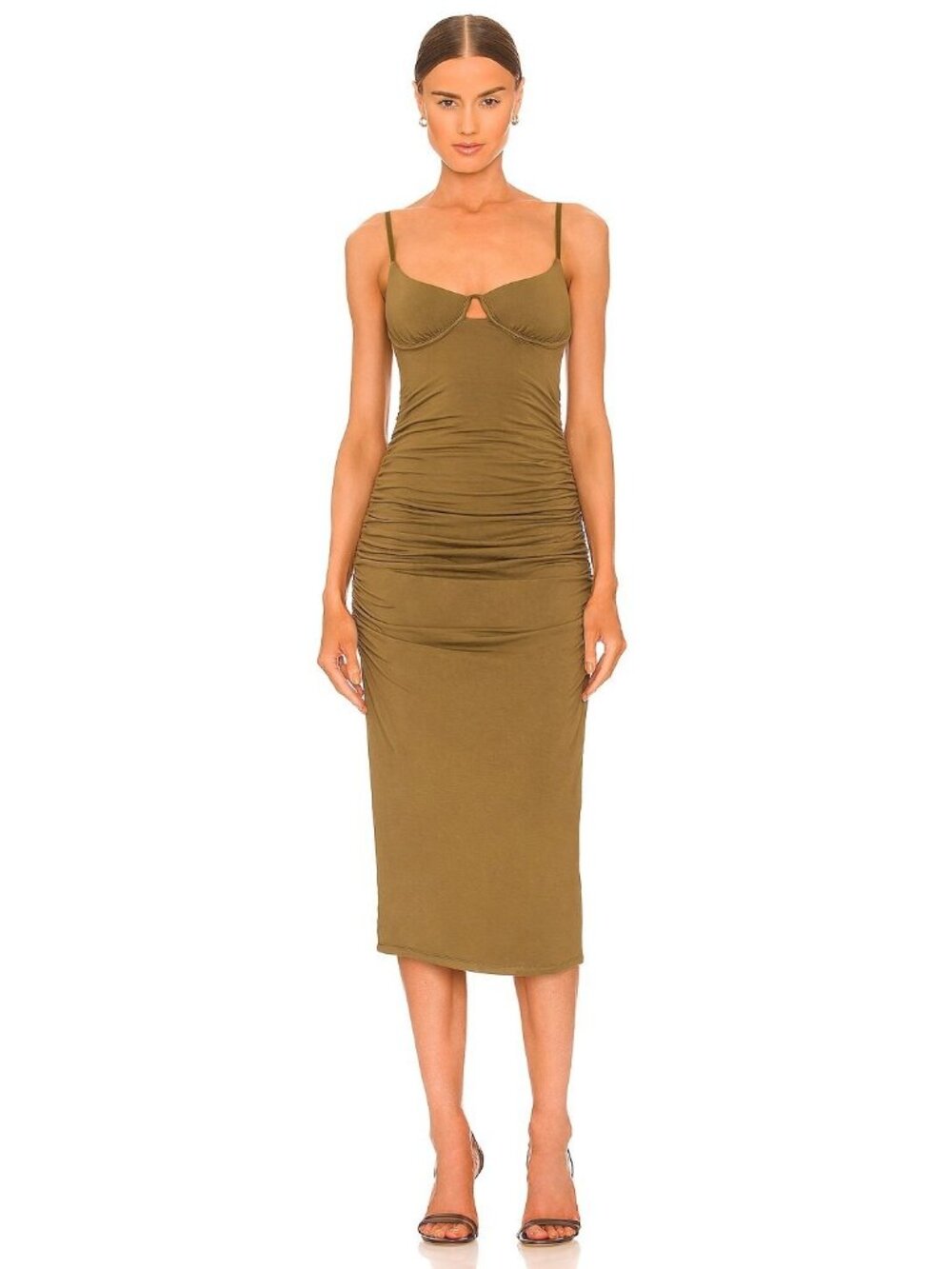 JONATHAN SIMKHAI Iris Jersey Underwire Cutout Midi Dress Green